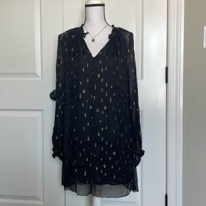 FRAME Fil-Coupe Tunic sheer noir mini dress XS